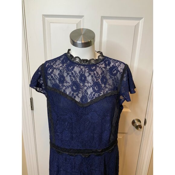 Torrid Blue Lace Pencil Dress W/ Black Lace Ruffle NWT, Size 12 - Picture 2 of 8